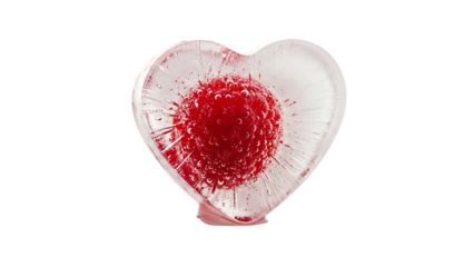 Glass heart with red center romantic symbol isolated on transparent background