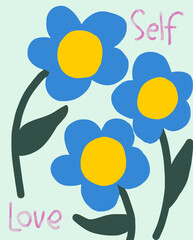 Blooming Self-Love blue Flowers with yellow center