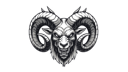 Fierce Ram Head with Large Curled Horns Detailed Illustration.