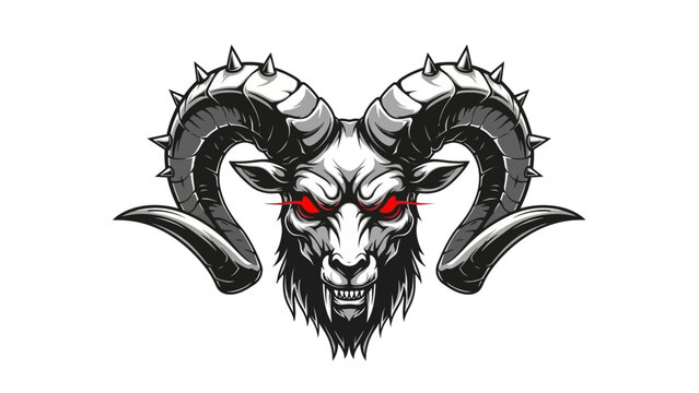 Intense Ram Head with Glowing Red Eyes and Spiked Horns.