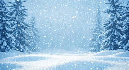 Bright winter scene with falling snowflakes snow laden evergreen trees and pristine snowdrifts