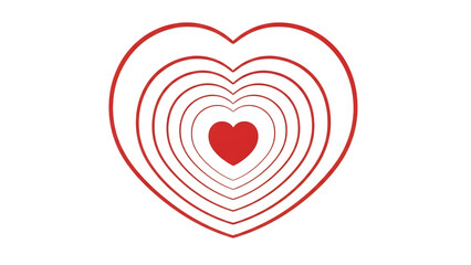 Concentric heart shapes with red center isolated on transparent background