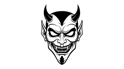 Intense Devil Face with Horns and Sharp Teeth Illustration.