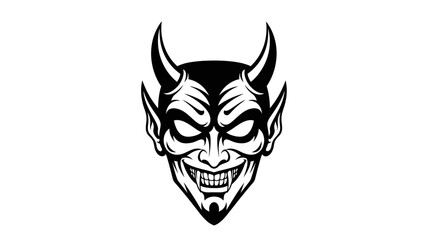 Intense Devil Face Illustration with Sharp Features and Sinister Grin.