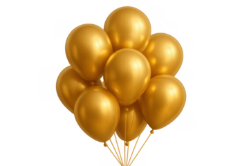 Golden balloons bunch symbolizing celebration, happiness, and festive decoration, ready for use with a transparent background