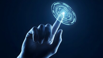 Finger touching glowing digital interface with futuristic technology