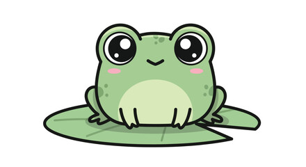 Fototapeta premium Cute Kawaii Frog Character Vector Illustration Sitting on Lily Pad, Adorable Pet Mascot