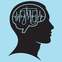 Human head profile silhouette with Pi symbol inside brain. Math, science, and intelligence concept vector illustration.