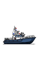 Obraz premium Blue and white fishing boat isolated on white background illustration.
