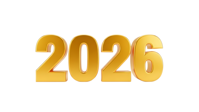 Golden 2026 year number on a black background for new years celebrations