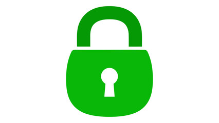 Green padlock icon symbolizing security, safety, and protection on a clean white background, digital access control conc