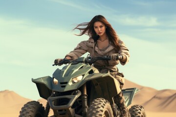 Chinese women motorcycle adventure outdoors.