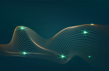 Modern abstract green wave on teal background,tech banner, corporate business concept, hi-tech abstract background, vector illustration for business or presentation.holiday background