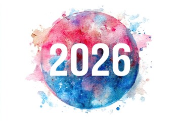 Watercolor illustration of New Year's numbers 2026. AI generative.