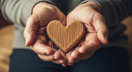 Obraz premium Aged Hands Holding Heart Symbol — Celebrating Caregivers, Compassion, and Palliative Care