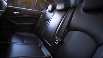 This detailed view captures a modern car's rear seat with sleek black seat belts, emphasizing safety and elegant design in a sophisticated vehicle interior
