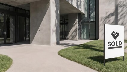 Modern House with Sold Sign in Front Yard.