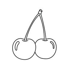 Simple outline drawing of two cherries on a stem