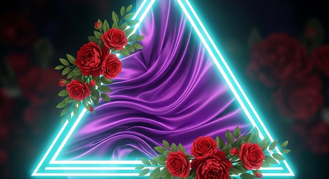 Elegant presentation with glowing triangle frame, rose embellishments