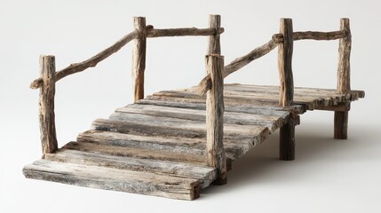 Obraz premium Rustic wooden footbridge isolated on a white studio backdrop