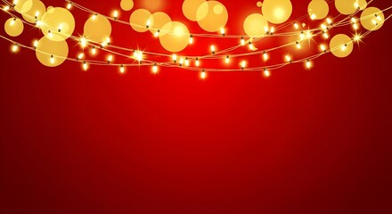 Festive Lights on a Red Backdrop Holiday Celebration, Christmas Design Element