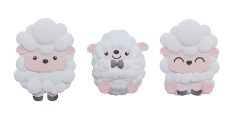 3d illustrations of baby sheep and friends for cute cartoon  decoration.3d render.
