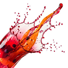 "Dynamic Red and Orange Liquid Splash - High-Speed Fruit Juice Wave on White Background"