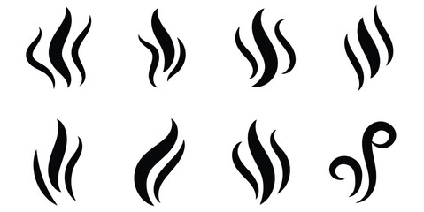 ArSet of solid black icons representing abstract smoke or steam plumes, ideal for warmth and aroma conceptst & Illustration