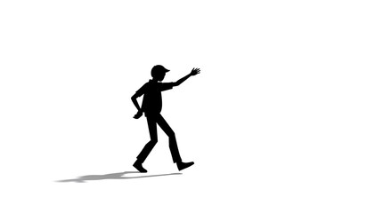 Obraz premium Silhouette of a person walking and waving against a plain white background
