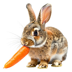 Cute Rabbit Eating Carrot on Transparent Background