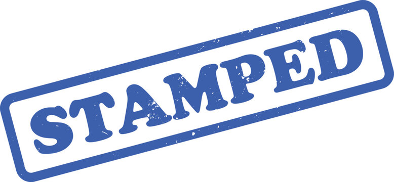 Blue Rectangular Stamped Mark On White, Distressed Bold Sans Serif Type