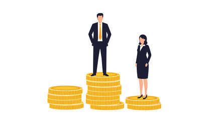 Gender pay gap concept showing man earning more than woman, inequality illustration, financial disparity and discrimination at work