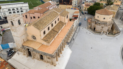 Aerial view of the Sanctuary of Santa Lucia al Sepolcro, in Syracuse, Sicily, Italy. It is a Roman Catholic church built on the site where the Syracusan saint, Saint Lucy, was martyred.