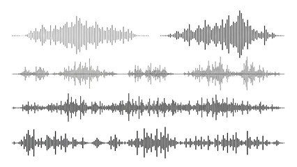 Sound wave patterns representing audio frequencies and decibel levels for music production and analysis