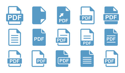 Blue PDF file icons. Document types, downloads, and general file representation for digital use.