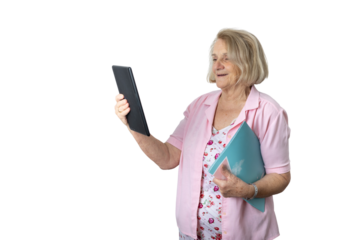 Senior woman having video call on tablet