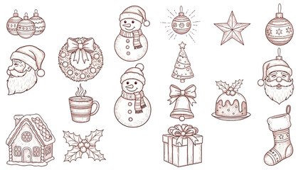 Festive Line Art Collection Christmas Icons for Holiday Designs