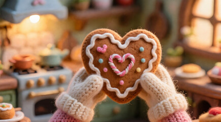 Yarn Gingerbread Heart Cookie Love