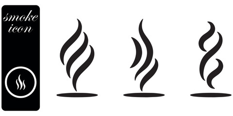 Smoke steam icon vector logo set. Smoke smell, steam aroma heat icon illustration. Hot vapor fire doodle line logo. Hit stink, coffee, fragrance flame elements. Vector illustration