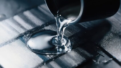 Molten metal pouring process, industrial manufacturing, close-up shot.