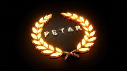 commemoration. Golden laurel wreath encircling glowing name inscription, honor theme, elegant composition. event programs, museum guides, designed for cultural heritage projects and event programs.