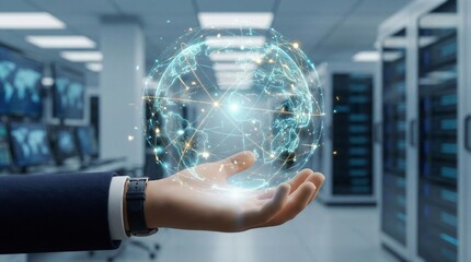 Businessman hand holding global network and big data exchanges over the world