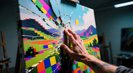 Artist Touching Glitch Canvas
