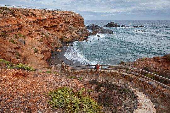 Mediterranean rocky coastline. Cala Mayor, Cabo de Palos. Murcia, Spain