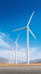 Fototapeta premium Wind turbines in open landscape under bright sky, symbolizing renewable energy, sustainability and ecological future.