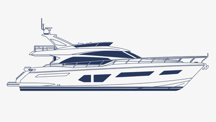 Illustration of a luxury yacht with a flybridge, side view.