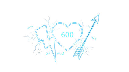 Neon Heart and Lightning Illustration &ndash; Glowing Blue Lines with Numbers and Electric Effects on Dark Background