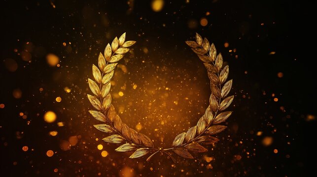 commemoration. Golden laurel wreath encircling glowing name inscription, honor theme, elegant composition. event programs, museum guides, designed for cultural heritage projects and event programs.