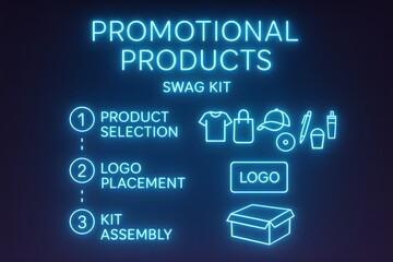 Neon promotional merchandise (swag) template for brand giveaways and corporate event planning