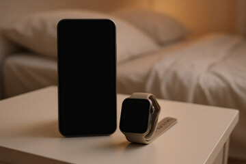  Smartphone and smartwatch on nightstand